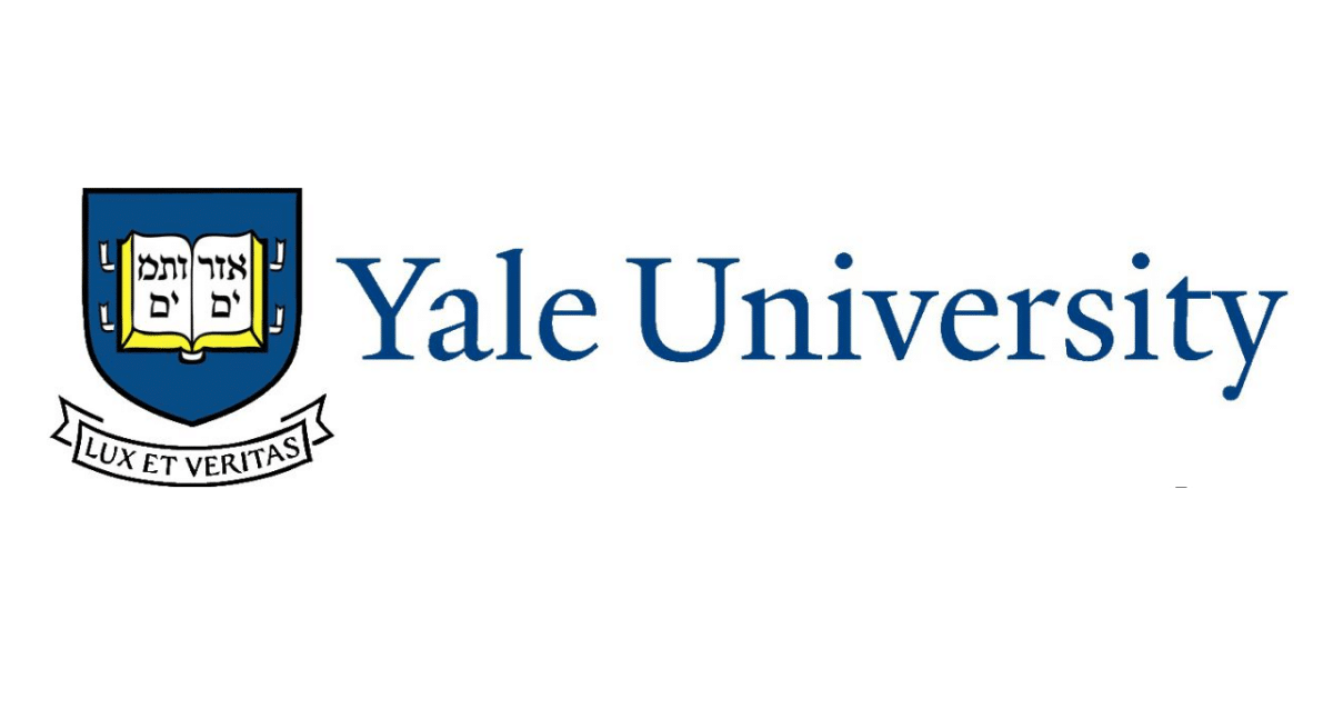 Yale University logo featuring an open book with Hebrew text, a banner reading “Lux et Veritas,” and the university name in blue text.